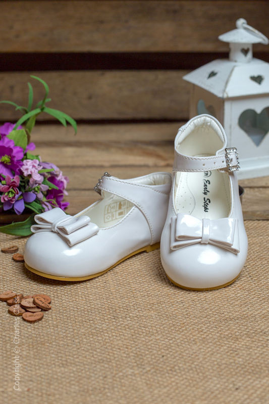 Girls White Double Bow Patent Leather Shoes